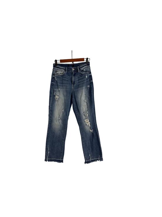 Judy Blue Denim - Judy Blue Jeans Straight Fit Distressed Fray Bottom Jeans Size Women's 3 | 26